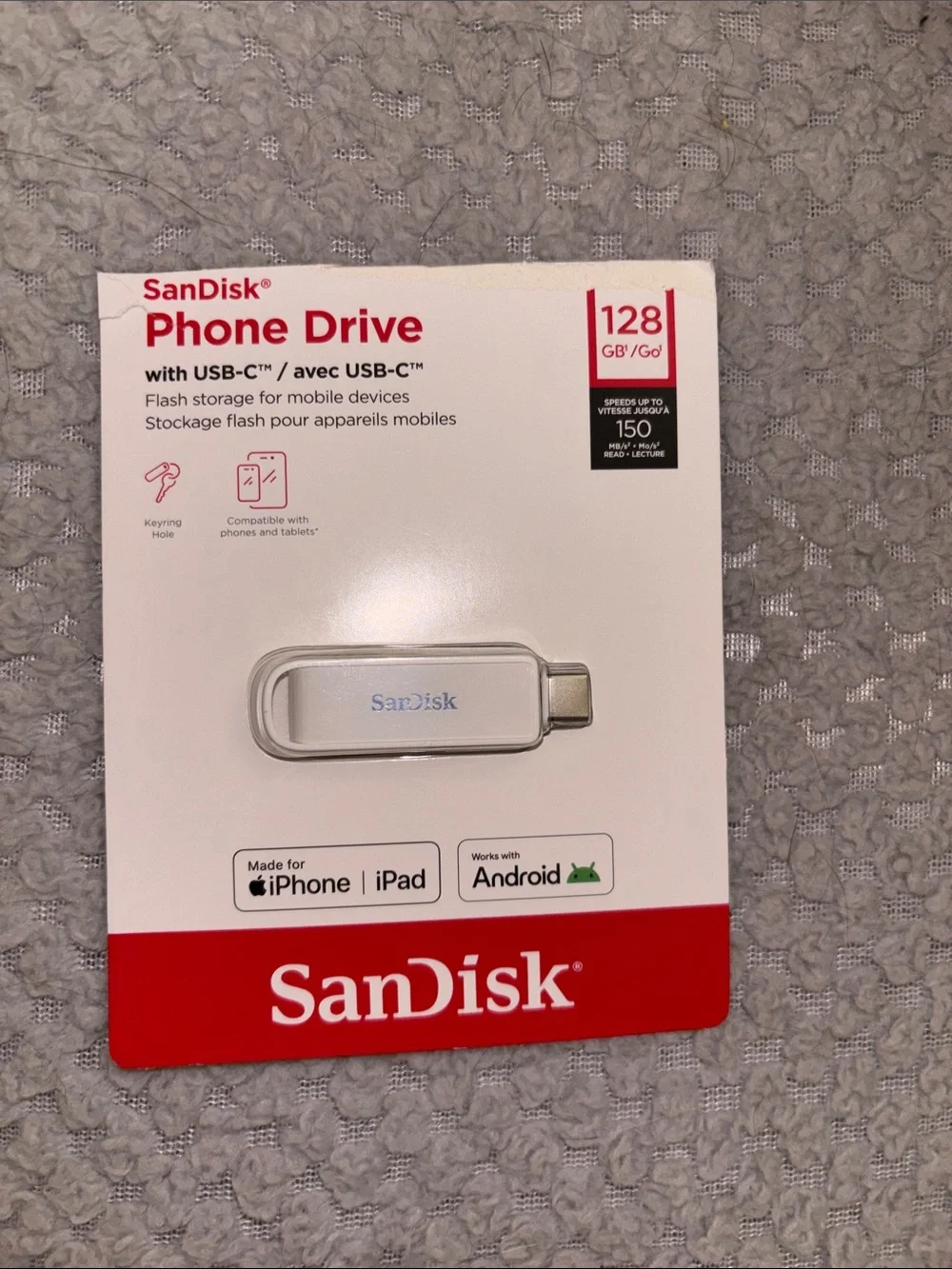 SanDisk 128GB White USB-C Phone Drive for iPhone, iPad & Android